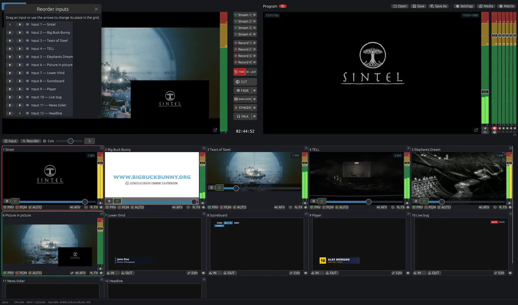 Reorder inputs window