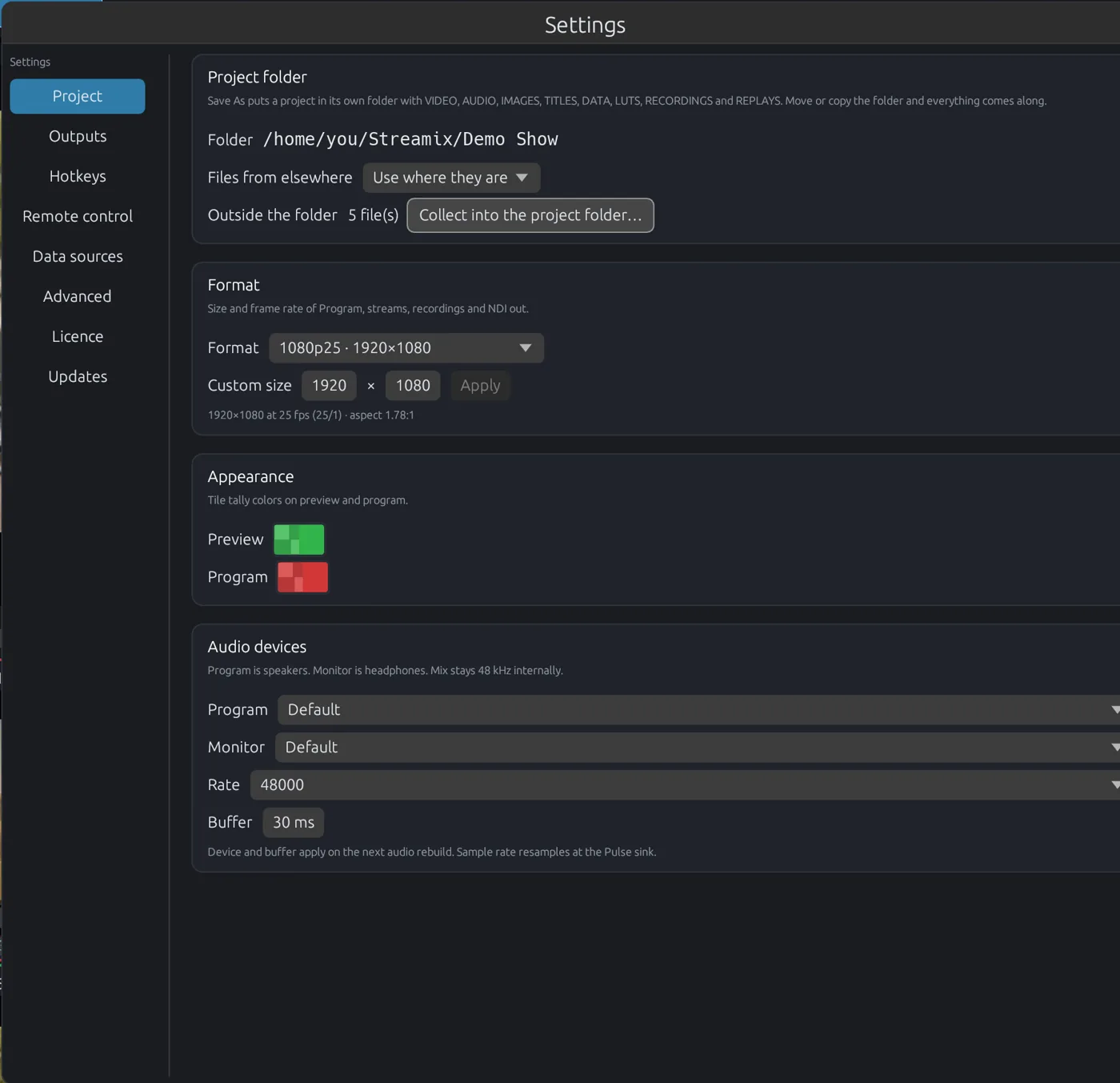 Project settings
